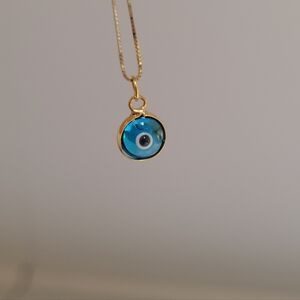 14k Solid Yellow Gold Evil Eye Pendant, Good Luck Charm.